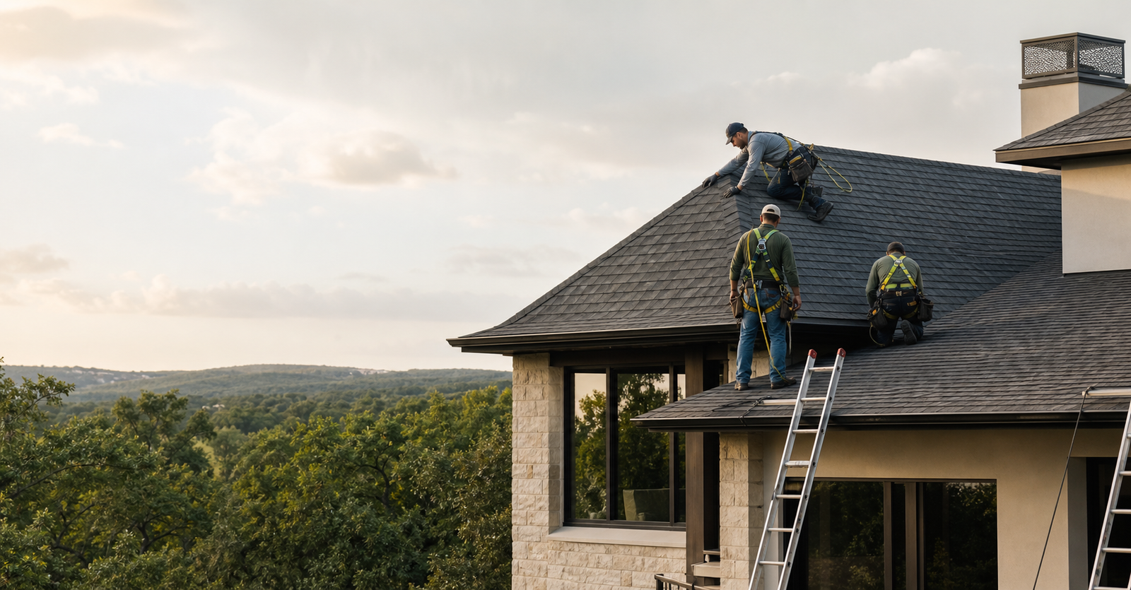 Roofing professionals at work