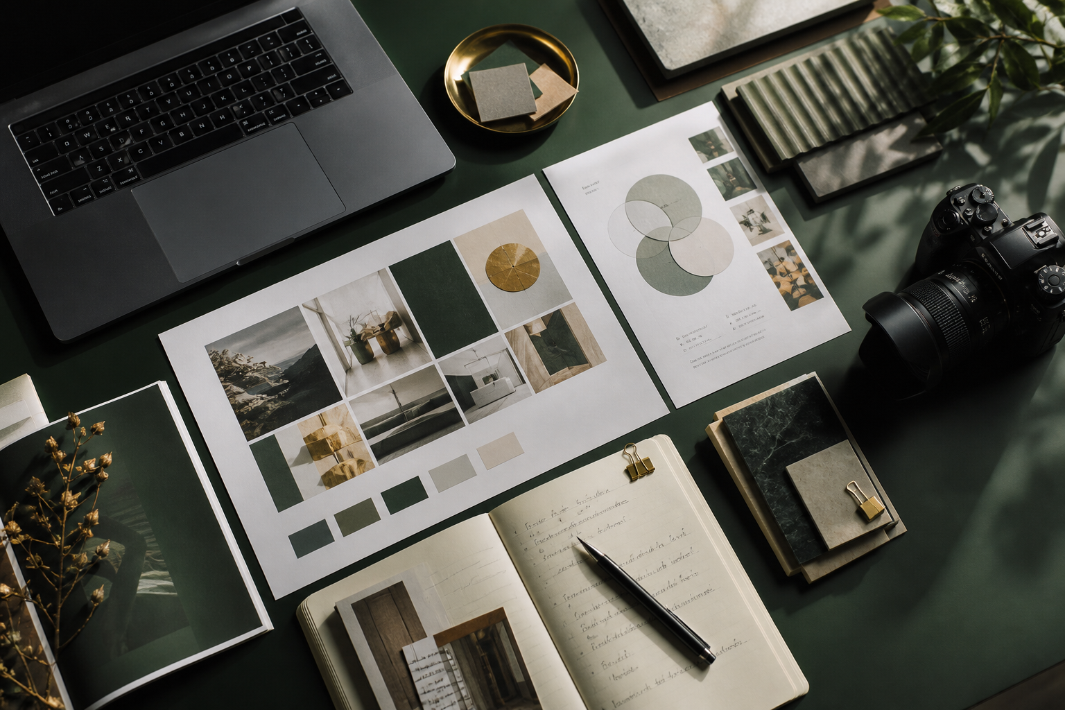 Marketing strategy materials arranged on a creative workspace